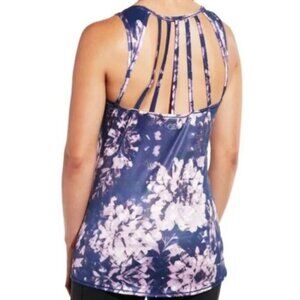 CALIA by Carrie Underwood Blue & Purple Floral Strappy Back Tank Top, Size Large